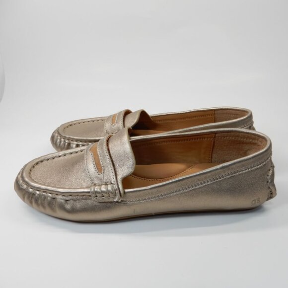 Gentle Souls Madison Driving Loafers Flats 7 Gravel Metallic Leather Comfort NEW - Picture 7 of 16